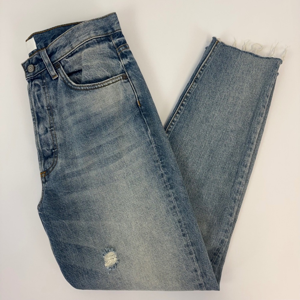 Boyish By‎ Her Womens Distressed High Rise Tapered Jeans Blue Size 29 Raw Hem